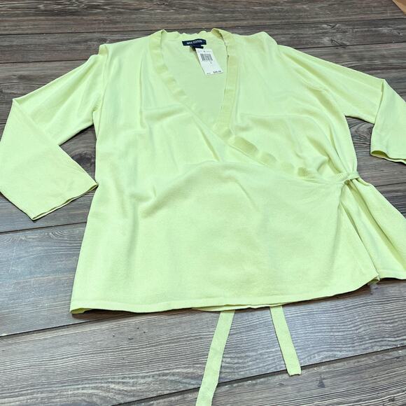 MAX EDITION Neon Green Tie Belt Knit Wrap Top Sweater Shirt Blouse SZ L C101961 - Picture 3 of 8